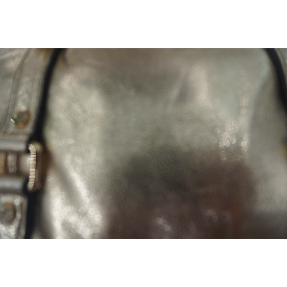 Michael Kors Metallic Gold Leather Satchel Crossbody Front Buckles MK Medallion - Picture 6 of 8